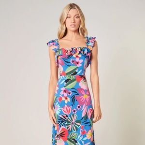 Sugarlips Ruffle Trim Tropical Sundress, Midi, Small, NWT